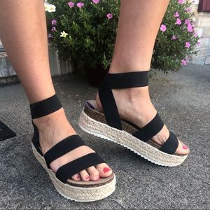 Platform sandals espadrilles with black strap
